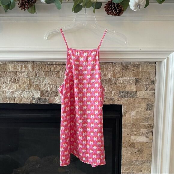 Milly for Banana Republic Geo Print Silk Tank Pink Top Blouse Medium - Picture 2 of 3